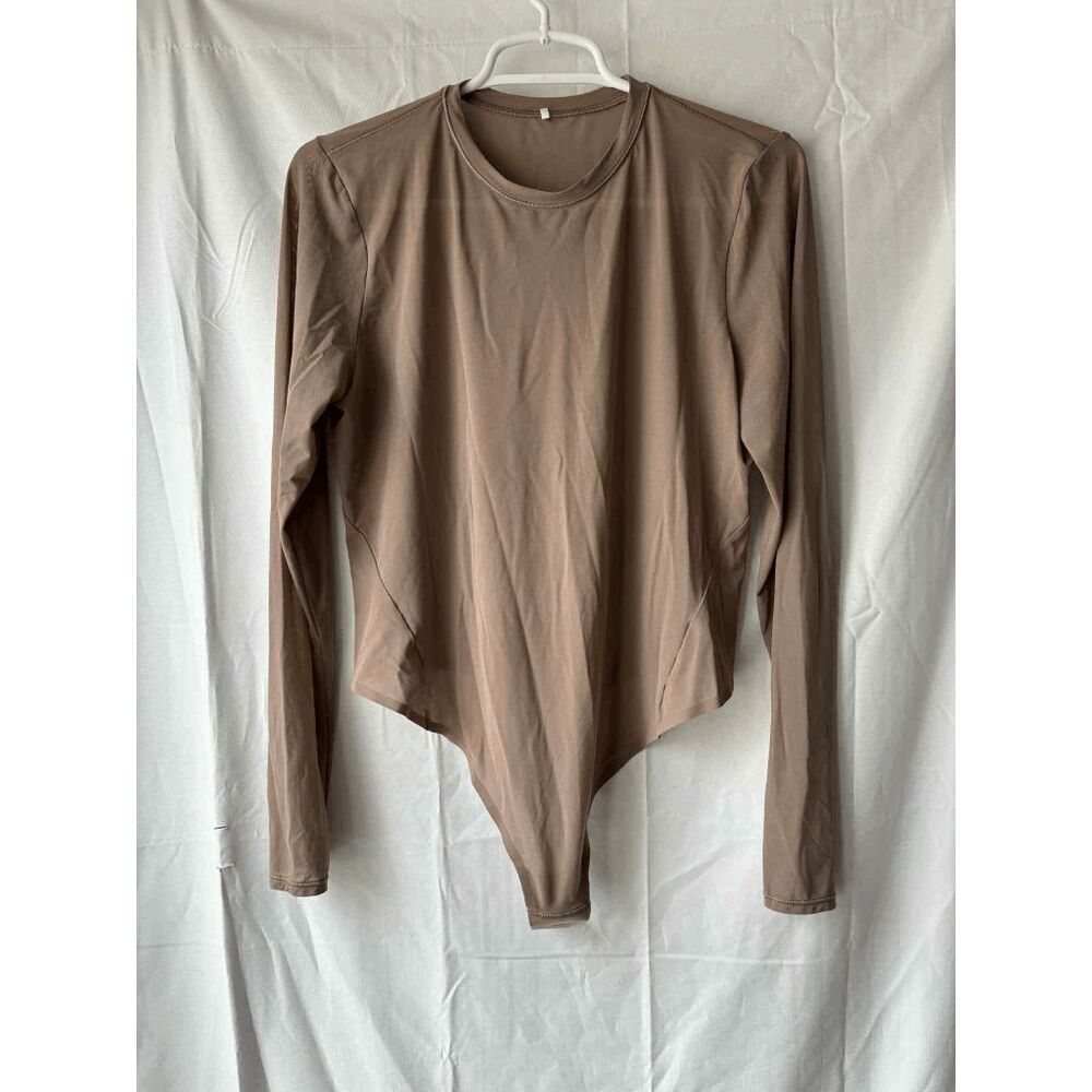 Lululemon Wundermost Nulu Mesh Long Sleeve Crewneck Bodysuit Taupetastic NO DOT
